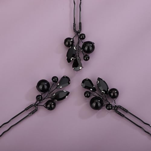 Épingles à cheveux de mariage en cristal Teyglen perles noires