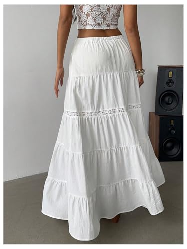 SOLY HUX Women's Summer Split Maxi Skirt Tie Front Elastic Waist Lace Ruffle Hem Long Flowy Skirts2