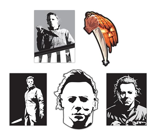Image of Elektroplate Michael Myers Slasher Iconic Scenes Dynamic Car Decal Set of 5 | Officially Licensed Halloween, Weatherproof Automotive Grade Horror Movie Vinyl Sticker for Water Bottle, Laptop & More