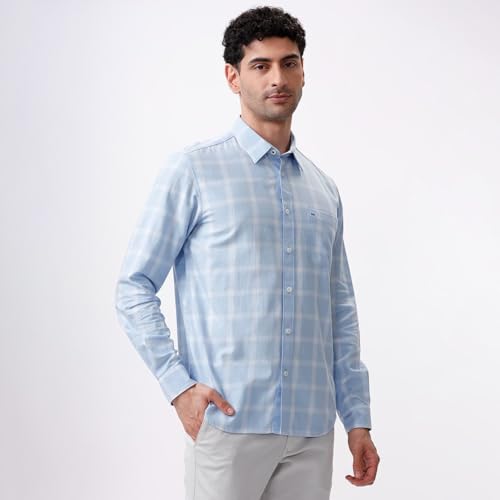 Image of BASICS 100% Cotton Checked Shirt for Men | Slim Fit | Everyday Smart Casual Wear | Full Sleeve
