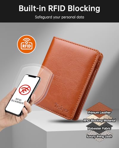 Image of Teskyer Wallet for Men RFID Blocking Bifold Credit Card Holder - Brown