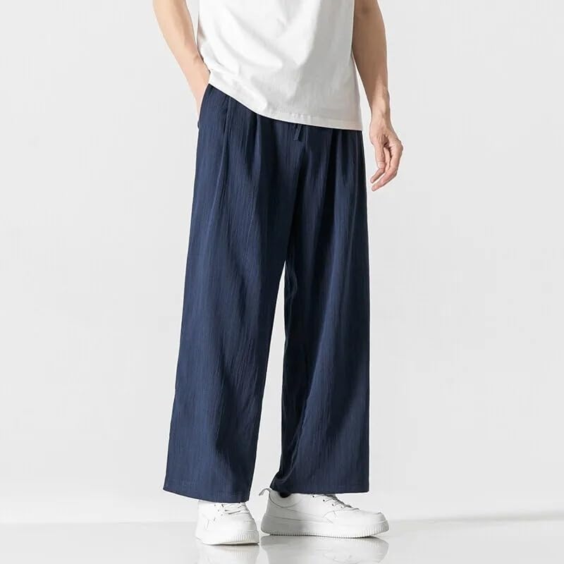 Men's Solid Color Loose Fit Casual Pants Summer Thin Wide Leg Trousers4