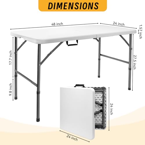 Onlyflame Folding Table 4 Feet Portable Heavy Duty Plastic Dining Table w/Handle - Fold-in-Half Utility Table Adjustable Table - Perfect for Dining, Picnic, and Party Indoor/Outdoor by Onlyflame - Image 2