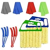 4pcs Window Venetian Blind Cleaner Duster Tool,Blind Duster for Cleaning,Microfiber 7Finger Duster Brush Dusting Cleaner Tool ，for Window Shutters Air Conditioner,with 4 Cloth Cover(Blue/Green)