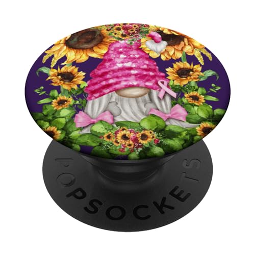 Funny Breast Cancer Survivor Gnome For Women Cute Sunflower PopSockets PopGrip Adesivo