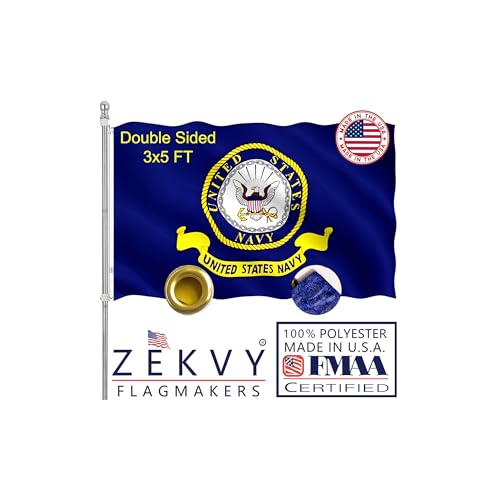 ZEKVY Navy Emblem Military Flag 3x5 Outdoor Made in USA - Double Sided Heavy Duty Vivid Color United States Navy Flags with 2 Brass Grommet