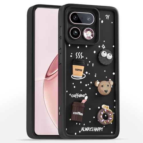 Image of Bintage Back Cover Compatible for Realme 16 Pro 5G | Cute 3D Taddy Ball Bear Milk Cake Coffee Silicon Case Full Body & Camera Protection - Black