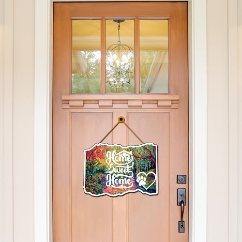 Image of GENXTRA Home Sweet Home Dog Paw Wall Decor - Colorful Forest Art Wooden Plaque for Living Room, Entryway & Pet Lovers