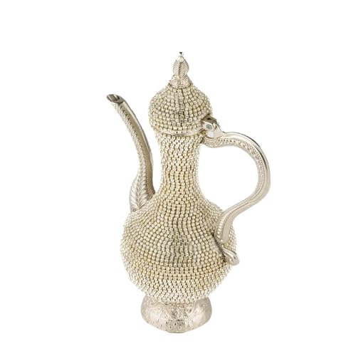 Steel Water Bottle Pitcher with Zirconia Stones | Handmade Metal Carafe Water Tea Coffee Jug Vintage Bottle | Turkish Ottoman Zamzam Pitchers (470 ML / 16 Oz, Zirconia Stone, Silver Color)