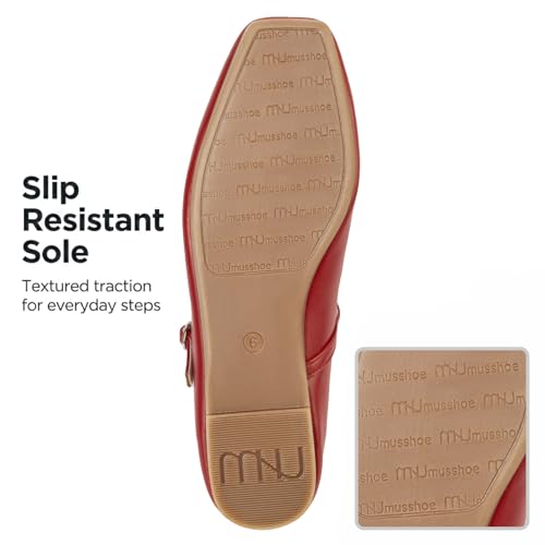 Image of MUSSHOE Square Toe Mary Jane Flats for Women: Comfortable Non-Slip Dressy Business Casual Shoes with Adjustable Strap for Office Work
