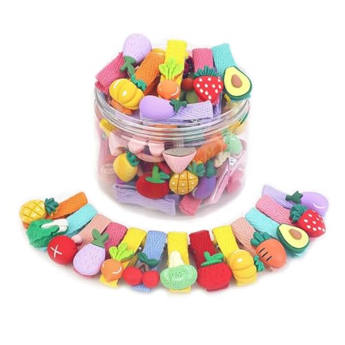 Image of BellaStella 26 Pcs Korean Stylish Hair Clips Cute Animal Fruit Flower and more Characters Fully Ribbon Lined For Kids And Teens Hair Accessories (Style 1)