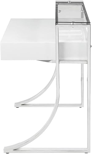 Miniatura 6 de Coaster Home Furnishings Gemma - Escritorio de escritura (2 cajones, color blanco brillante y cromado, 47.6 x 23.6 x 35.8in)