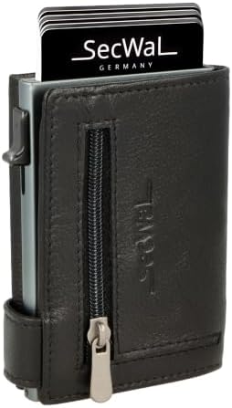 SecWal Kartenetui mit Münzfach Reißverschluss - Made in Germany - Echtleder Mini Geldbörse inkl. E-Book für Damen und Herren - RFID Schutz Portemonnaie Leder - Geldbeutel klein (9,