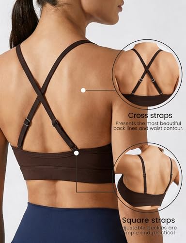 Image of Buauty Sports Bras for Women Criss Cross Back Medium Support Yoga Wireless Padded Bra with Removable Cups Racerback Bra 4 Gym