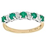 Naava Women's 9 ct Yellow Gold Diamond and Emerald Eternity Ring, Size P
