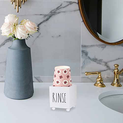 Bathroom Cup Dispenser, Farmhouse Dixie Cup Holder, 3 Oz 5 Oz Paper Mouthwash Cup Storage Box, Wooden Disposable Solo Cup Caddy, Water Dispenser Cup Holder For Countertop (White) #TOP3
