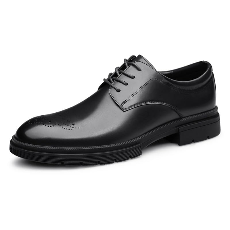 YZABEL Men's Patent Leather Platform Formal Oxford Shoes, Pointed Toe Lace-Up Low Top Business Casual Shoes, Comfortable Non-Slip for Formal and Everyday Wear