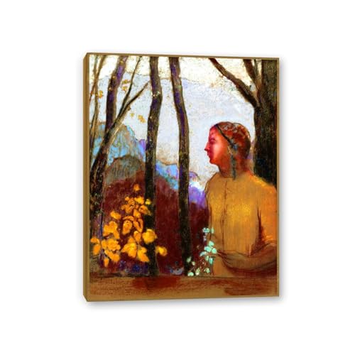 Toile Évocation Odilon Redon avec cadre en teck véritable pour décoration murale