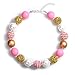 Bling Bling Chunky Bubblegum Necklace Pink and Gold Fashion Beads and Bracelet Set with Gift Box for Baby Girls (Pink & Gold)
