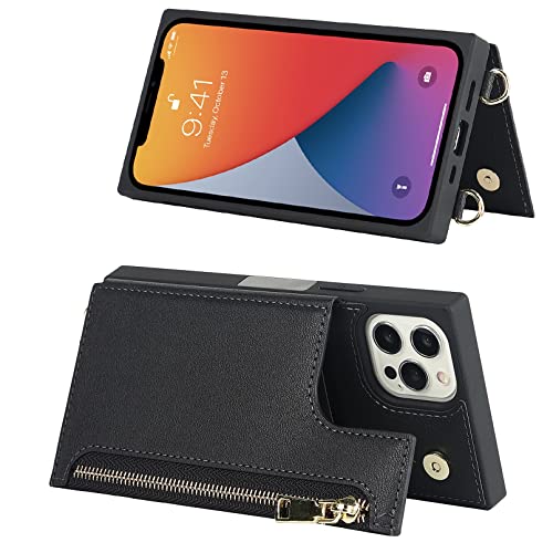 Jaorty Crossbody Wallet Case For Iphone 12 Pro Max With Card Slot Holder,Iphone 12 Pro Max Magnetic Flip Folio Purse Case, Pu Leather Zipper Handbag With Detachable Lanyard Strap 6.7 Inch (Black) #TOP5