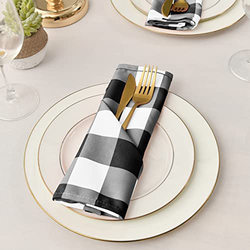Hiasan Buffalo Plaid Cloth Napkins Set Of 6, 18 X 18 Inch, Black And White Washable Dinner Napkins With Hemmed Edges For Restaurant, Wedding, Holiday, Farmhouse #TOP6