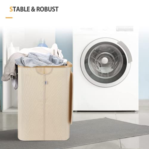 Yamagahome Laundry Basket With Lid 60L, Collapsible Large Laundry Hamper With Lid And Removable Laundry Bag, Waterproof Laundry Sorter College Supplies Made Of Bamboo And Oxford, Off To College Gift #TOP4
