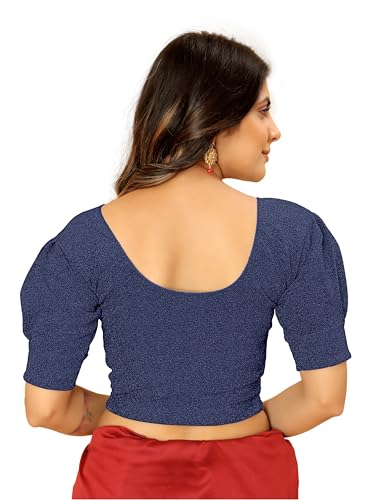 Image of Amazon Brand - Anarva Women's Readymade Shining Lycra Stretchable Round Neck Half Sleeve Blouses