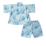 [SEIWARAKU] ベビー 甚平 子供 上下セット 和柄 総柄 和風 ベビー服 男の子 男児 女の子 じんべい 花火大会 夏祭り お盆休み 夏休み セットアップ 涼しい 部屋着 パジャマ HF07 (波柄, 110)