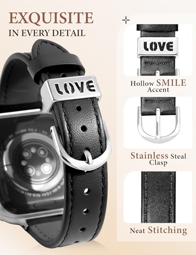 Image of JR.DM Slim Leather Bands Compatible with Apple Watch Band 38mm 40mm 41mm 42mm 44mm 45mm 46mm 49mm, Genuine Leather Band with Charms, Feminine Design for Iwatch Ultra SE Series 11 10 9 8 7 6 5 4 3 2 1