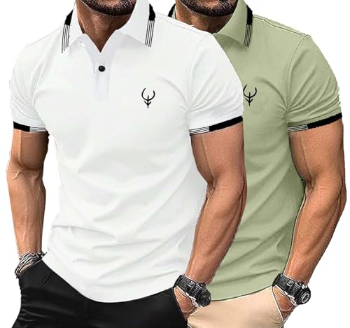 Lymio Polo T Shirt for Men || Men Casual T-Shirt || Polo Available in Combo Pack of 2 (Polo-40-42-White-Pista-M)
