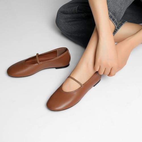 Ballet Flats for Women Mary Jane Shoes with Elastic Strap Closed Round Toe Slip on Flats Dress Shoes for All-Year Daily Work Causal4