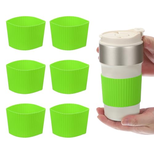 uxcell 6Pack Coffee Cup Sleeves, Reusable Silicone Heat Resistant Cup Protective Sleeve Nonslip Mug Protector Cover for Home Travel Coffee Mug Glasses Water Bottle Boots, Green