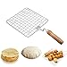 KSJONE Wielofunkcyjny drut do gotowania na parze ze ze stali nierdzewnej chłodzenie i pieczenie stojak na grilla kwadratowy stojak do pieczenia z drutu / grill papierowy Jali/Roti okrągły kształt z drewnianym uchwytem