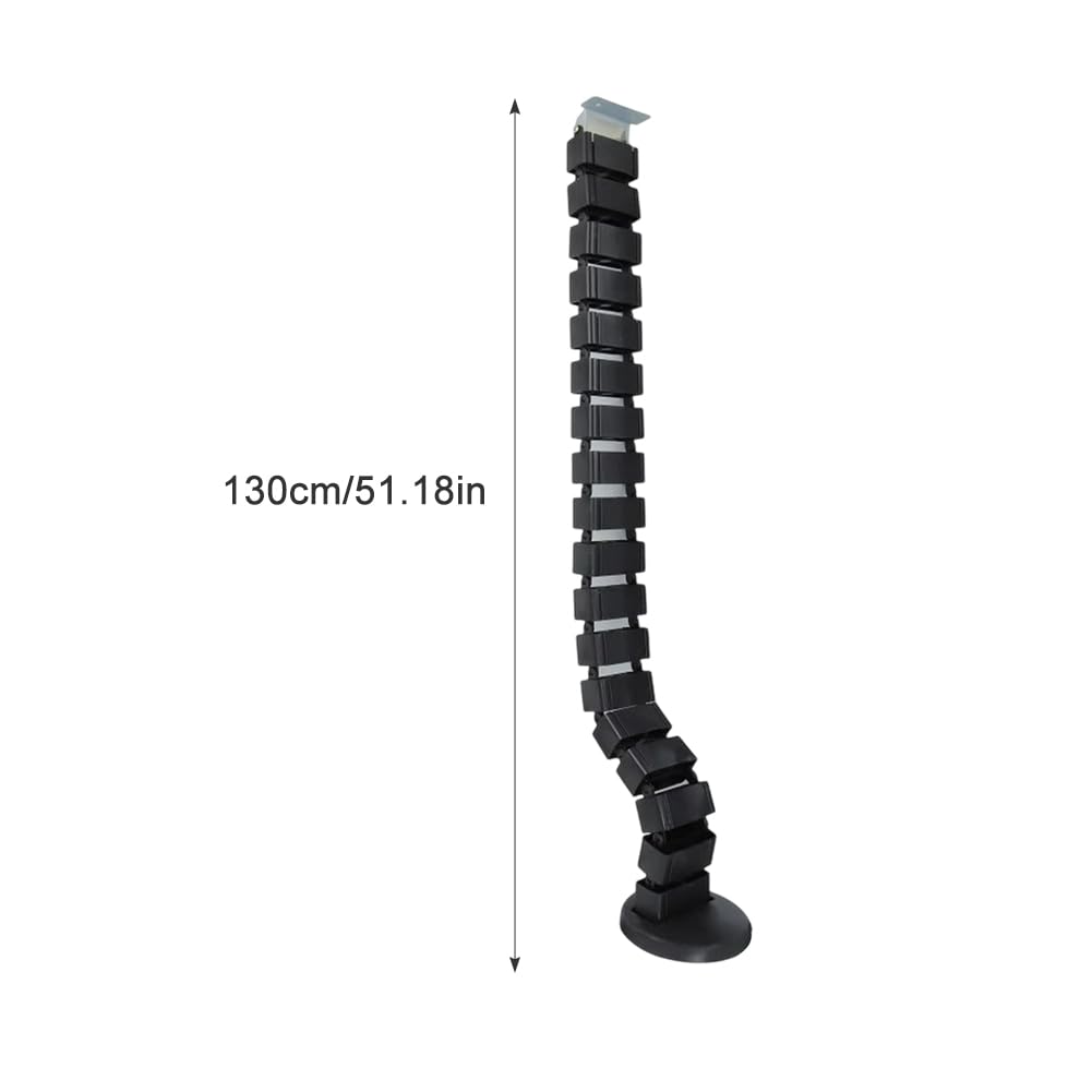 Universelles Kabelmanagementsystem für den Schreibtisch, höhenverstellbare quadratische Slim Line Kabelführung zum Schrauben unter dem Tisch, Flexibler Kabelschlauch Länge 130cm, Schwarz