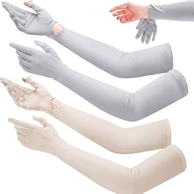 Yahenda 2 Pairs Women UV Long Sun Protection Gloves Touchscreen Arm Sun Driving Gloves UPF 50+ For Outdoor Sports Cycling