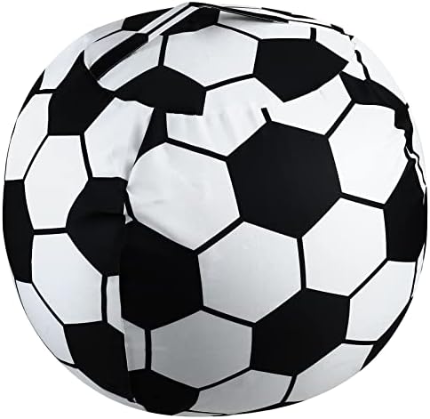 Stuffed Animal Storage Bean Bag Chairs Toy Storage Organizer Bean Bags Chair Covers Only for Kids 24" Beanbag with Zipper for Organizing Kid's (Soccer Print, 24" x 1)