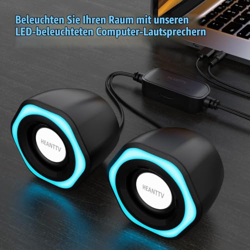 HEANTTV Computer-Lautsprecher, Mini Stereo USB Powered 3.5mm AUX-in Portable für PC, Laptop...
