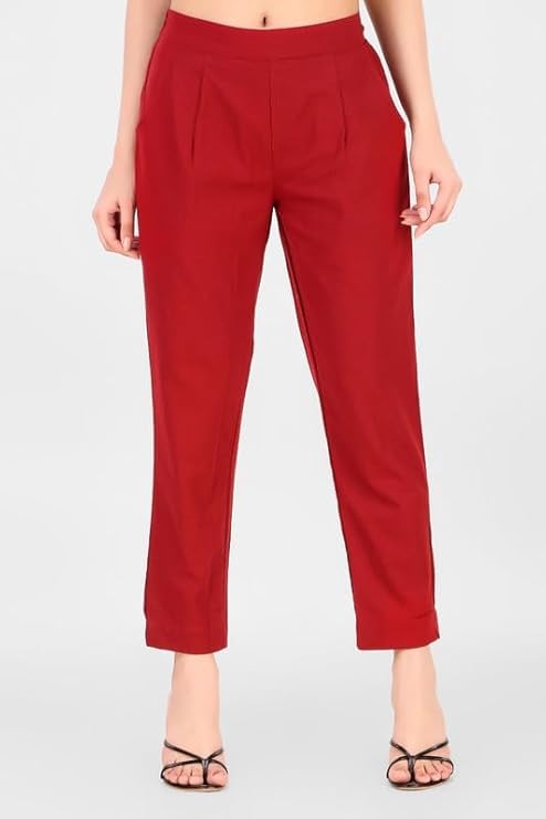 Image of Aarav Fabric Women's 100% Cotton Casual Pant | Ankle Length Regular fit Cotton Trouser | Straight Fit Formal Pants for Kurti, Office, Casual and Daily Outdoor Lifestyle
