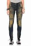 Skinny-Fit Cipo & Baxx Damen Jeans Hose Röhrenjeans Skinny Fit RIPP-Details Used Slimfit Denim Hose WD362 Khaki W29 L34