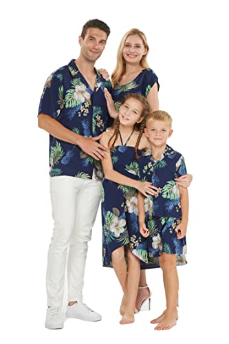 Matchable Family Hawaiian Luau Men Women Girl Boy Clothes in Pineapple Garden Navy