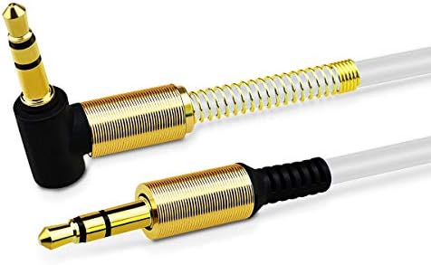JacobsParts 3.5mm AUX Cable Car Stereo Audio Auxiliary Headphone Jack Cord Right Angle Male to Male, 3ft (White)