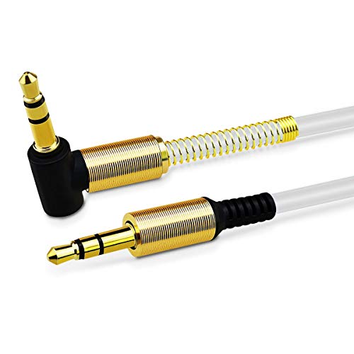 Jacobsparts 3.5Mm Aux Cable Car Stereo Audio Auxiliary Headphone Jack Cord Right Angle Male To Male, 3Ft (White) #TOP16