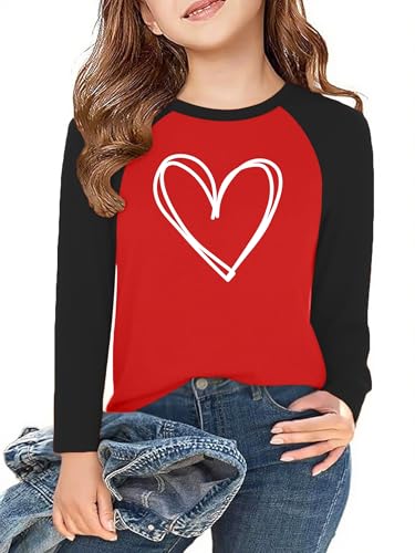 Image of Girls Valentine Shirts for Kids Valentines Heart Graphic Tshirts Casual Long Sleeve Shirts Love Heart Tee