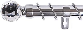 viceroy bedding Polished Chrome 25mm - 28mm Telescopic Extendable Metal Ball Curtain Pole Rod, Rings, Crystal Finals & Fittings Set 63 to 118 inch (160cm - 300cm)