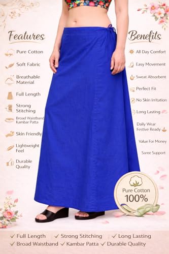 Image of CITIX Pure Cotton Petticoat for Woman Saree | Adujastable Drawstring Waist
