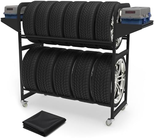 Tire Storage Rack 57" x 55.1" x 20" w/Anti-dust Cover