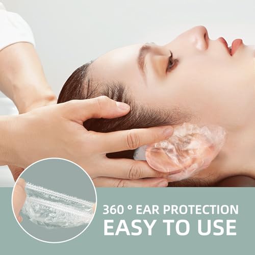100 Stück Einweg Ohrenschützer Wasserdichte, Dusche Ohr Abdeckung, Transparente Ohrbedeckungen mit Elastischen Bändern für Haarfärbemittel, Dusche, Baden, Bad, Spa, Friseursalon, Zuhause und Hotel