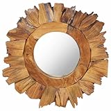 vidaXL Solid Teak Wood Decorative Mirror - Round Bathroom/Wall Mirror with Handmade Rustic Petal Frame, Natural Brown Variations, 15.7' Diameter