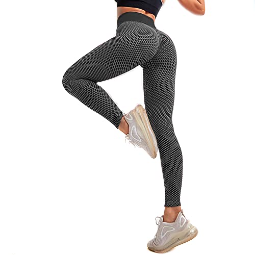 KOEMCY Gym Leggings Leggings Damen Hohe Taille Sporthose Blickdicht Honeycomb Yogahose Po Push Up Anti Cellulite Sport Leggings Laufhose für Yoga Freizeit (Schwarz, M)