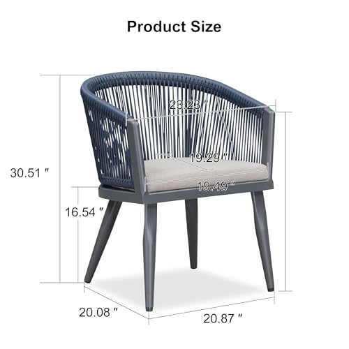 Image of PURPLE LEAF Patio Dining Chair 2 with Cushions Armchairs Navy Blue and Gray